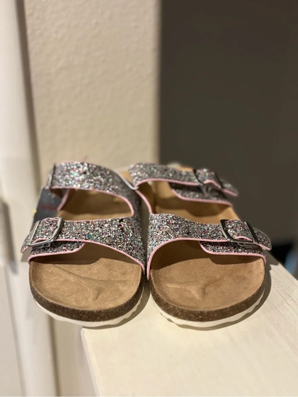 Kids' Drew Footbed Sandals Silver - Cat & Jack - Big Girl Youth Size 5 NEW